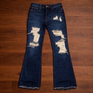 SWANK Dark Blue Distressed Flare Jeans